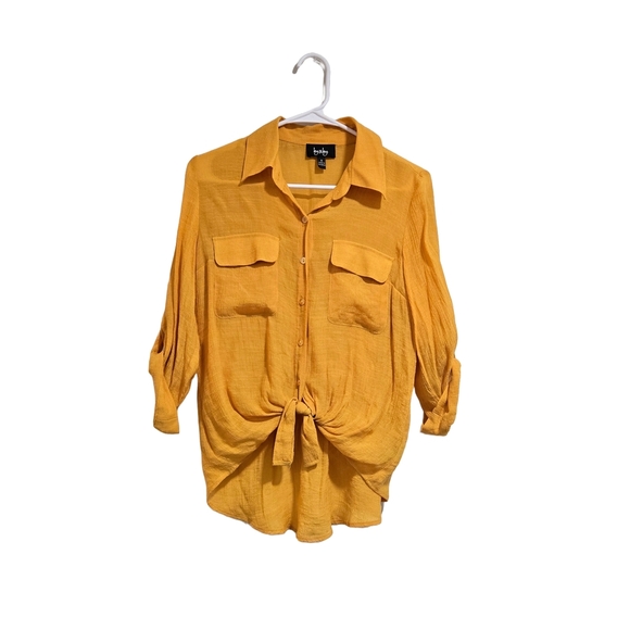 Women's Mustard Button-Up Blouse - Picture 9 of 12